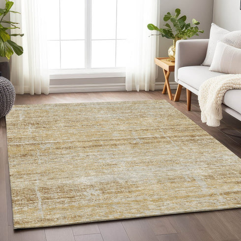 8' X 10' Gold And Beige Abstract Washable Area Rug With UV Protection