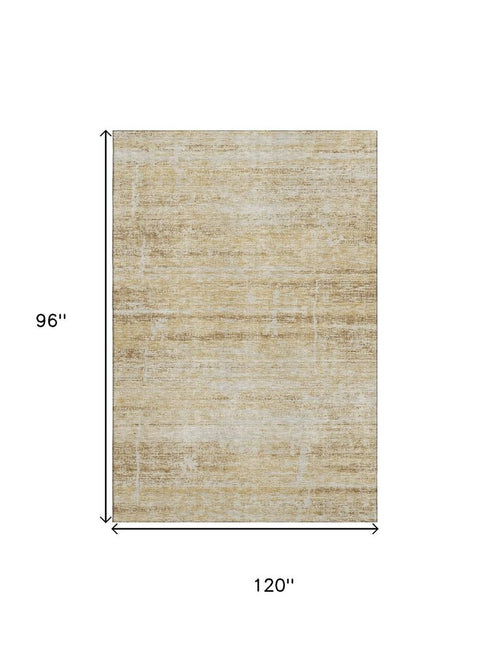 8' X 10' Gold And Beige Abstract Washable Area Rug With UV Protection