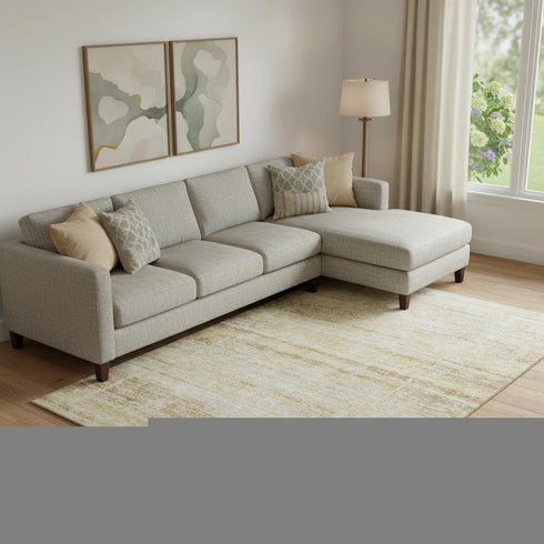 8' X 10' Gold And Beige Abstract Washable Area Rug With UV Protection