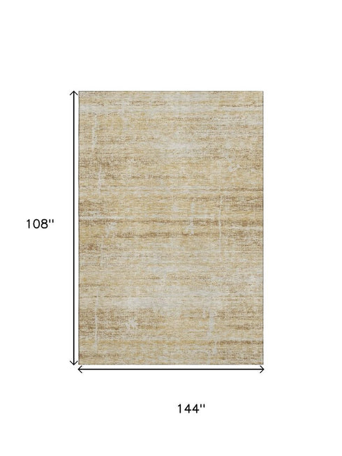 9' X 12' Gold And Beige Abstract Washable Area Rug With UV Protection