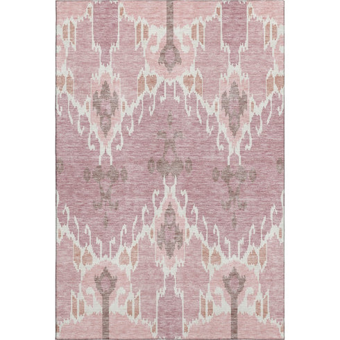 5' X 8' Blush And Ivory Ikat Washable Area Rug With UV Protection