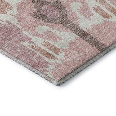 5' X 8' Blush And Ivory Ikat Washable Area Rug With UV Protection