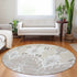 8' Ivory Beige And Gray Ikat Washable Round Rug With UV Protection