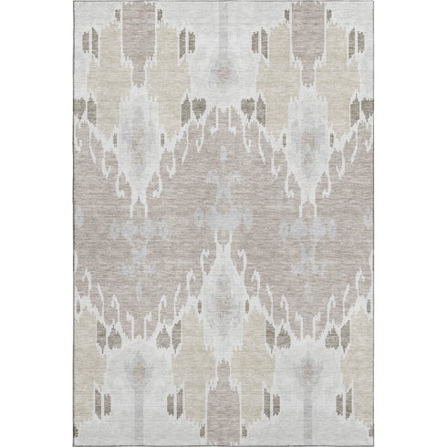 9' X 12' Ivory Beige And Gray Ikat Washable Area Rug With UV Protection