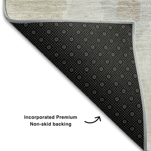 9' X 12' Ivory Beige And Gray Ikat Washable Area Rug With UV Protection