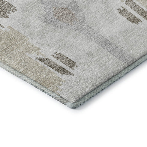 9' X 12' Ivory Beige And Gray Ikat Washable Area Rug With UV Protection