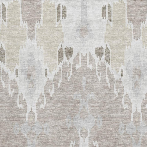 9' X 12' Ivory Beige And Gray Ikat Washable Area Rug With UV Protection