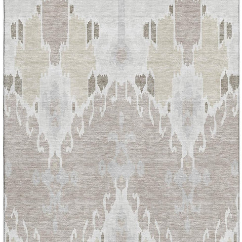 9' X 12' Ivory Beige And Gray Ikat Washable Area Rug With UV Protection
