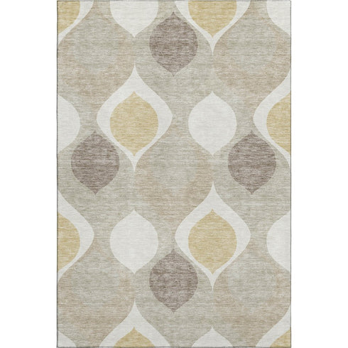 5' X 8' Beige Ivory And Gold Ogee Washable Area Rug With UV Protection