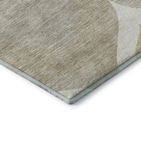 5' X 8' Beige Ivory And Gold Ogee Washable Area Rug With UV Protection