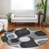 8' Black And Silver Ogee Washable Round Rug With UV Protection