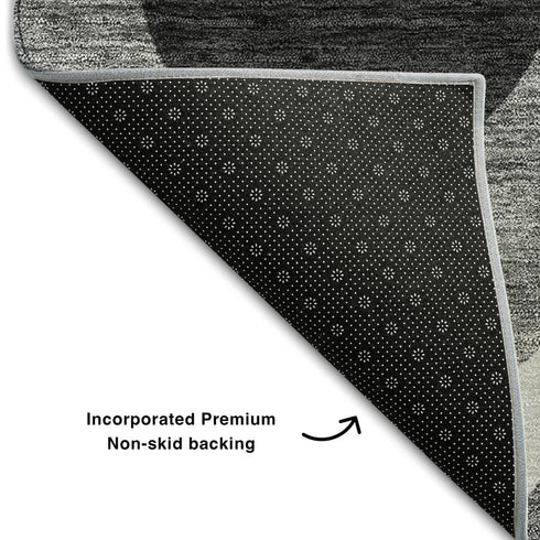 9' X 12' Black And Silver Ogee Washable Area Rug With UV Protection
