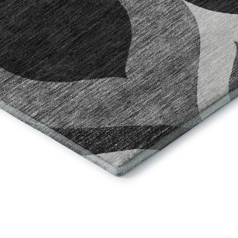 9' X 12' Black And Silver Ogee Washable Area Rug With UV Protection
