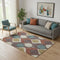5' X 8' Brown Rust And Teal Ogee Washable Area Rug With UV Protection