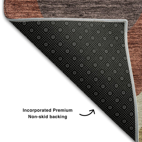 5' X 8' Brown Rust And Teal Ogee Washable Area Rug With UV Protection
