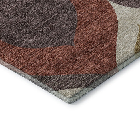 5' X 8' Brown Rust And Teal Ogee Washable Area Rug With UV Protection