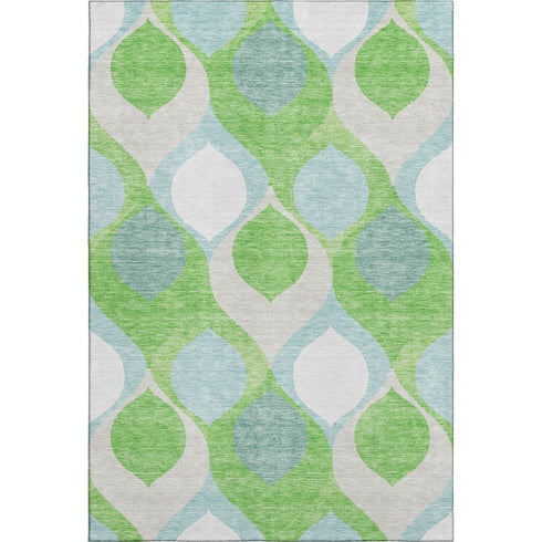 9' X 12' Lime Green Blue And Ivory Ogee Washable Area Rug With UV Protection