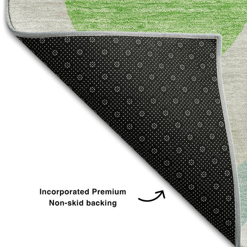 9' X 12' Lime Green Blue And Ivory Ogee Washable Area Rug With UV Protection