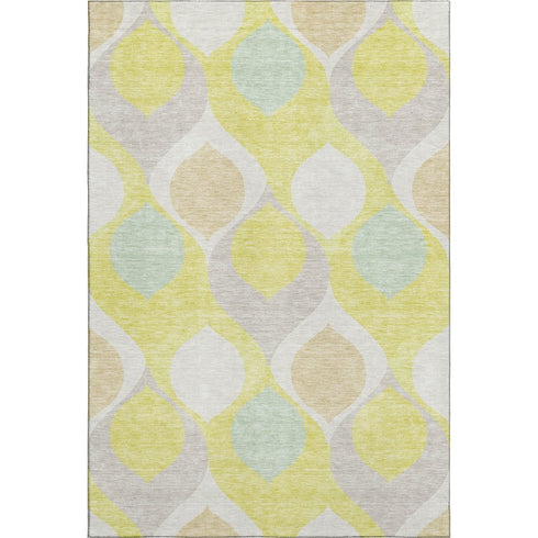 8' X 10' Yellow Ivory And Gray Ogee Washable Area Rug With UV Protection