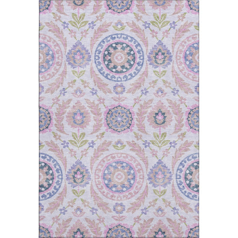 5' X 8' Blush Purple And Green Floral Washable Area Rug With UV Protection