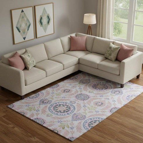 8' X 10' Blush Purple And Green Floral Washable Area Rug With UV Protection