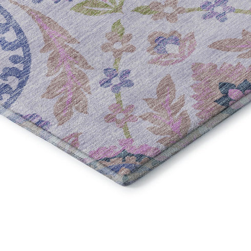 8' X 10' Blush Purple And Green Floral Washable Area Rug With UV Protection
