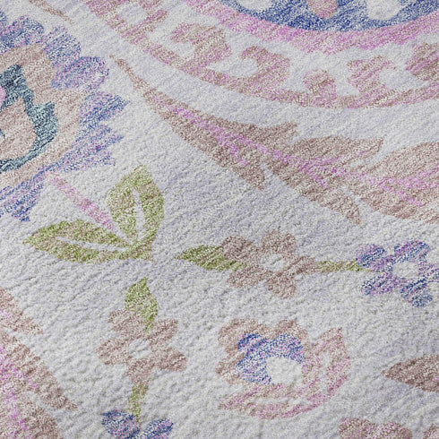 8' X 10' Blush Purple And Green Floral Washable Area Rug With UV Protection