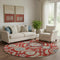 8' Red Gold And Blue Floral Washable Round Rug With UV Protection