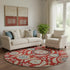 8' Red Gold And Blue Floral Washable Round Rug With UV Protection