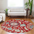 8' Red Gold And Blue Floral Washable Round Rug With UV Protection