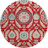 8' Red Gold And Blue Floral Washable Round Rug With UV Protection