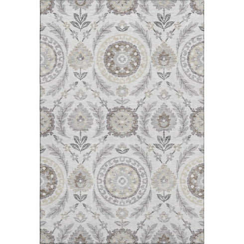 9' X 12' Silver Gray And Beige Floral Washable Area Rug With UV Protection