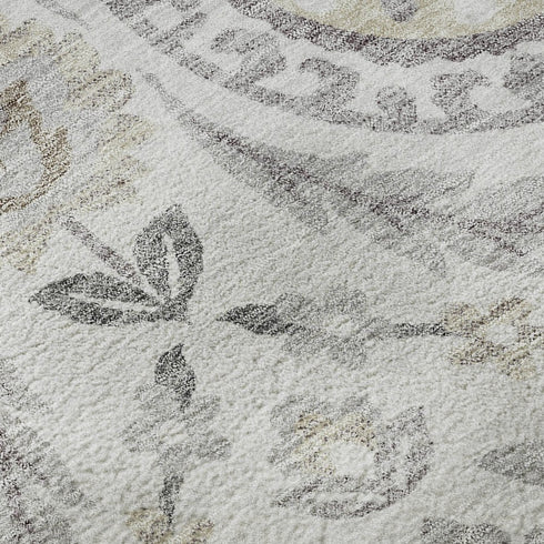 9' X 12' Silver Gray And Beige Floral Washable Area Rug With UV Protection