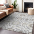 9' X 12' Silver Gray And Beige Floral Washable Area Rug With UV Protection