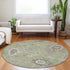 8' Artichoke Green Beige And Taupe Floral Medallion Washable Round Rug With UV Protection