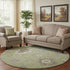 8' Artichoke Green Beige And Taupe Floral Medallion Washable Round Rug With UV Protection