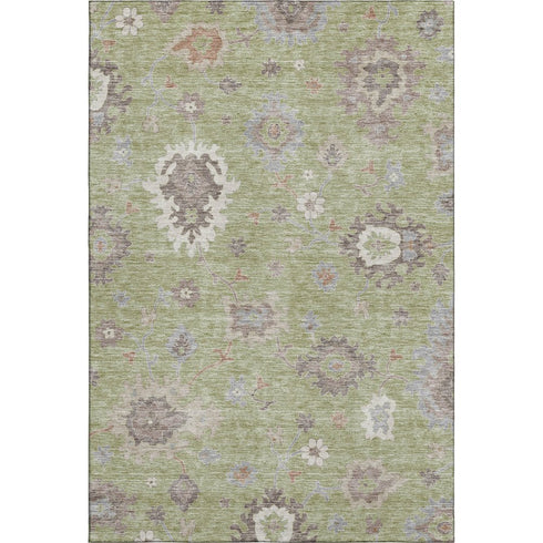 8' X 10' Artichoke Green Beige And Taupe Floral Medallion Washable Area Rug With UV Protection