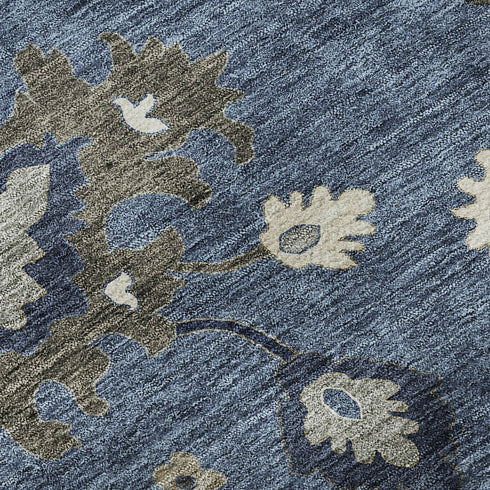 5' X 8' Blue Gray And White Floral Medallion Washable Area Rug With UV Protection