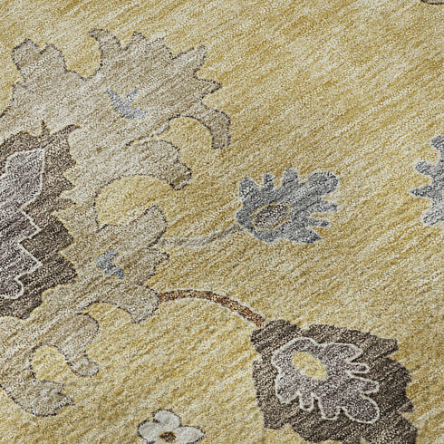 5' X 8' Gold Gray And Ivory Floral Medallion Washable Area Rug With UV Protection