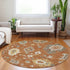 8' Rust Ivory And Gray Floral Medallion Washable Round Rug With UV Protection