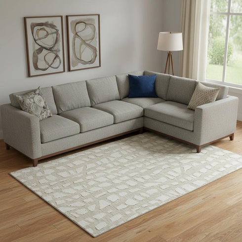 8' X 10' Beige And Ivory Cobblestone Washable Area Rug With UV Protection