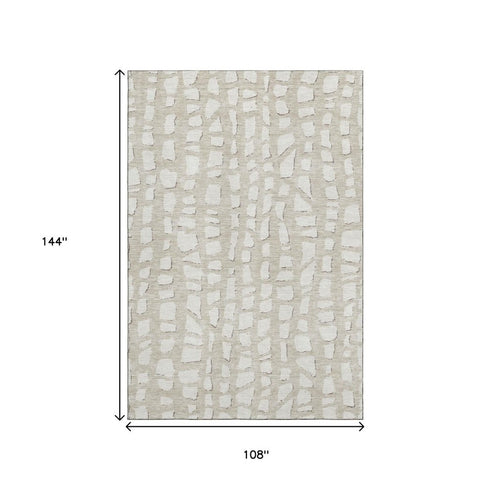 9' X 12' Beige And Ivory Cobblestone Washable Area Rug With UV Protection