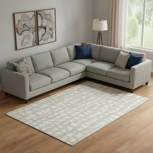 9' X 12' Beige And Ivory Cobblestone Washable Area Rug With UV Protection