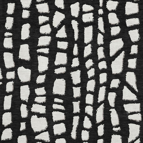 5' X 8' Black And Ivory Cobblestone Washable Area Rug With UV Protection