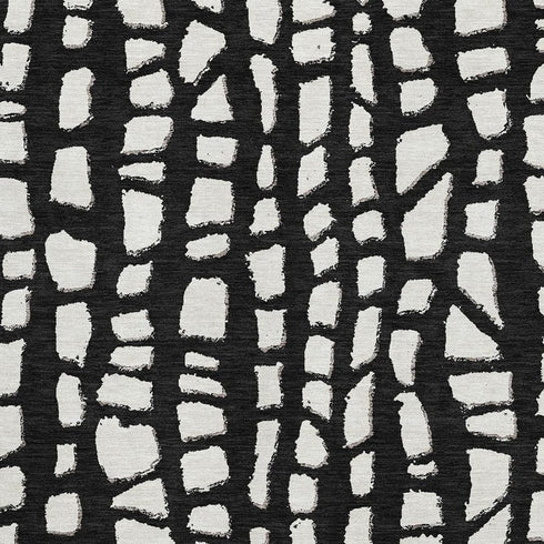 8' X 10' Black And Ivory Cobblestone Washable Area Rug With UV Protection