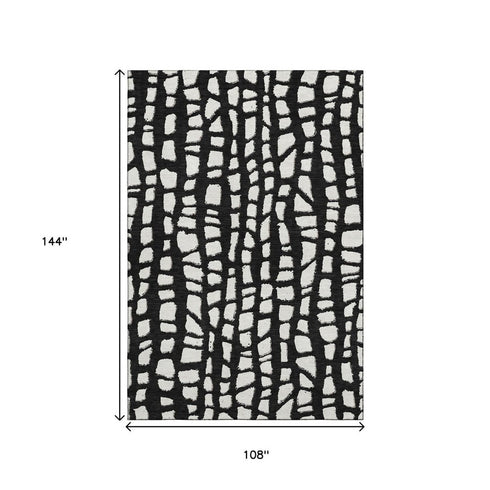 9' X 12' Black And Ivory Cobblestone Washable Area Rug With UV Protection