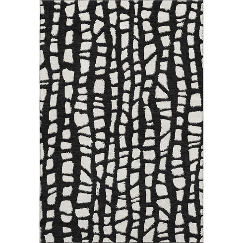 9' X 12' Black And Ivory Cobblestone Washable Area Rug With UV Protection