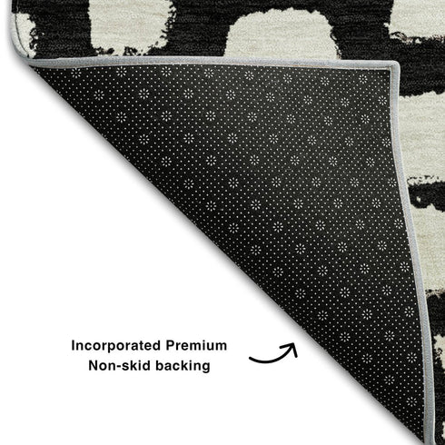 9' X 12' Black And Ivory Cobblestone Washable Area Rug With UV Protection