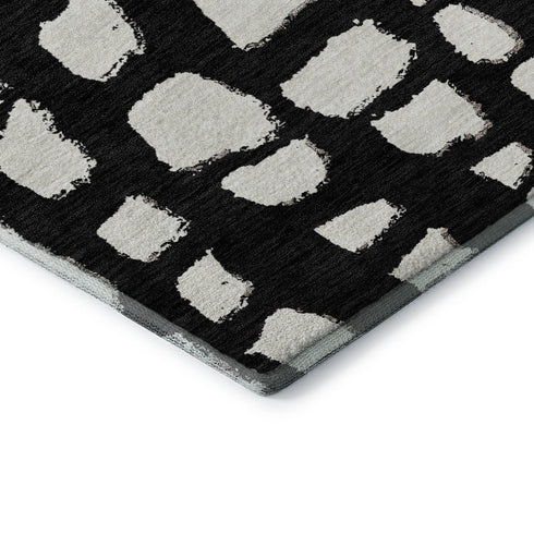 9' X 12' Black And Ivory Cobblestone Washable Area Rug With UV Protection