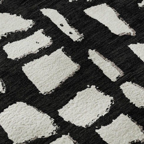 9' X 12' Black And Ivory Cobblestone Washable Area Rug With UV Protection